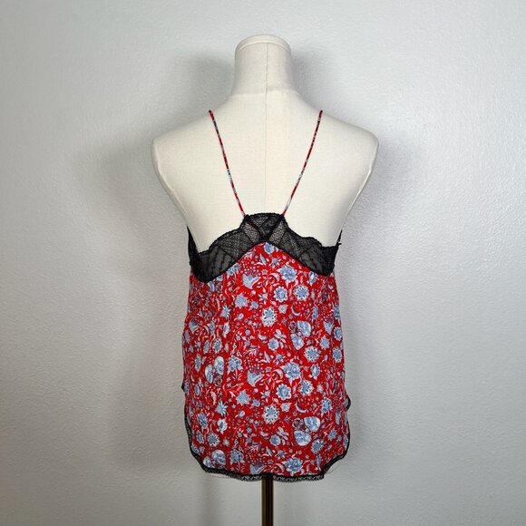 Zadig & Voltaire Christy Silk Camisole Red with Blue Flowers - Size S - Picture 2 of 4
